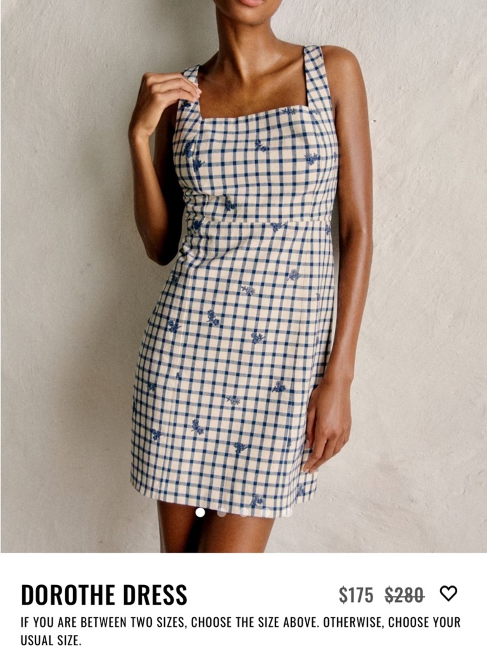 Sezane Cream & Blue Gingham Square-Neck Mini Dress